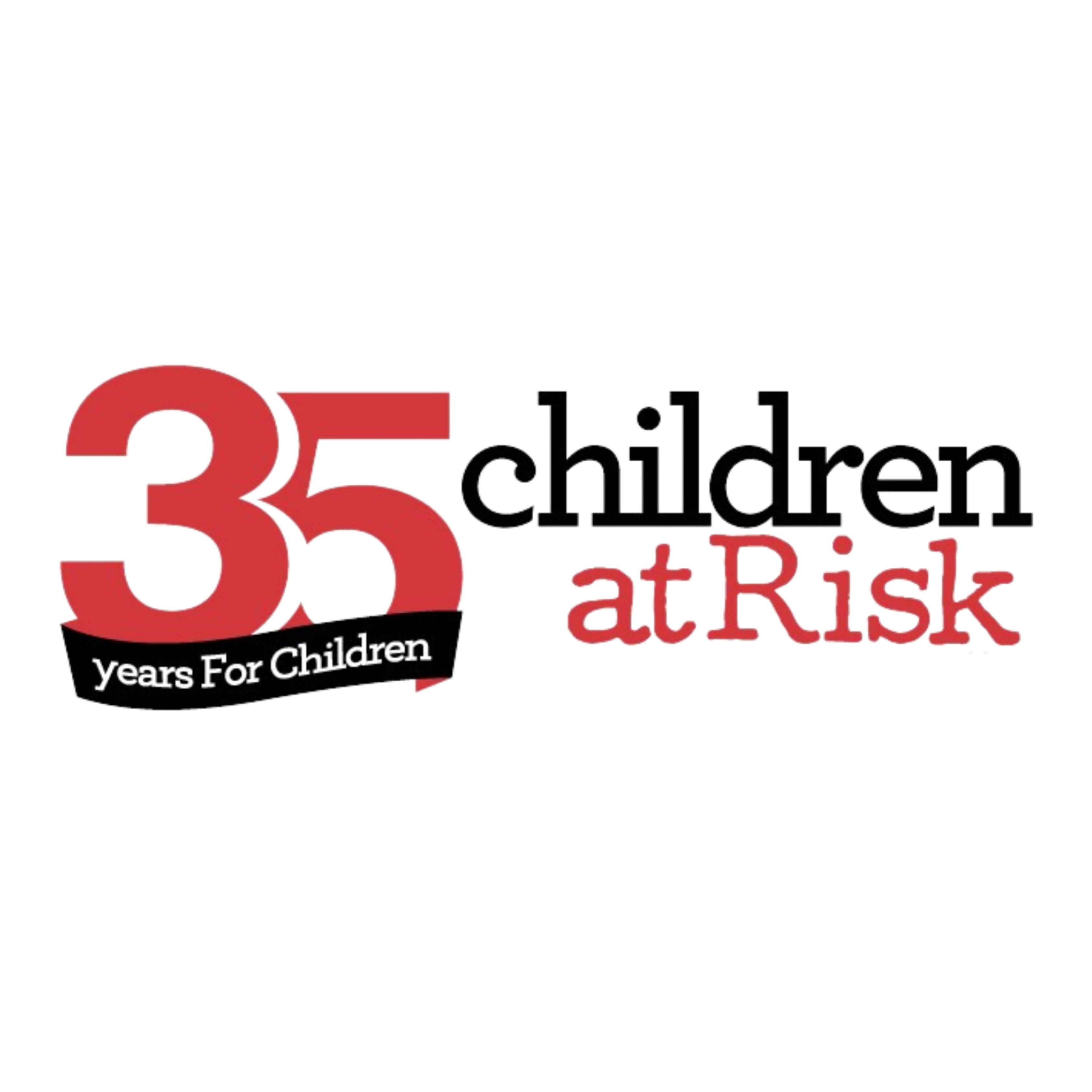 Logo for Children at Risk with the word 'children' in black lowercase letters and 'at Risk' in bold red lowercase letters below it.